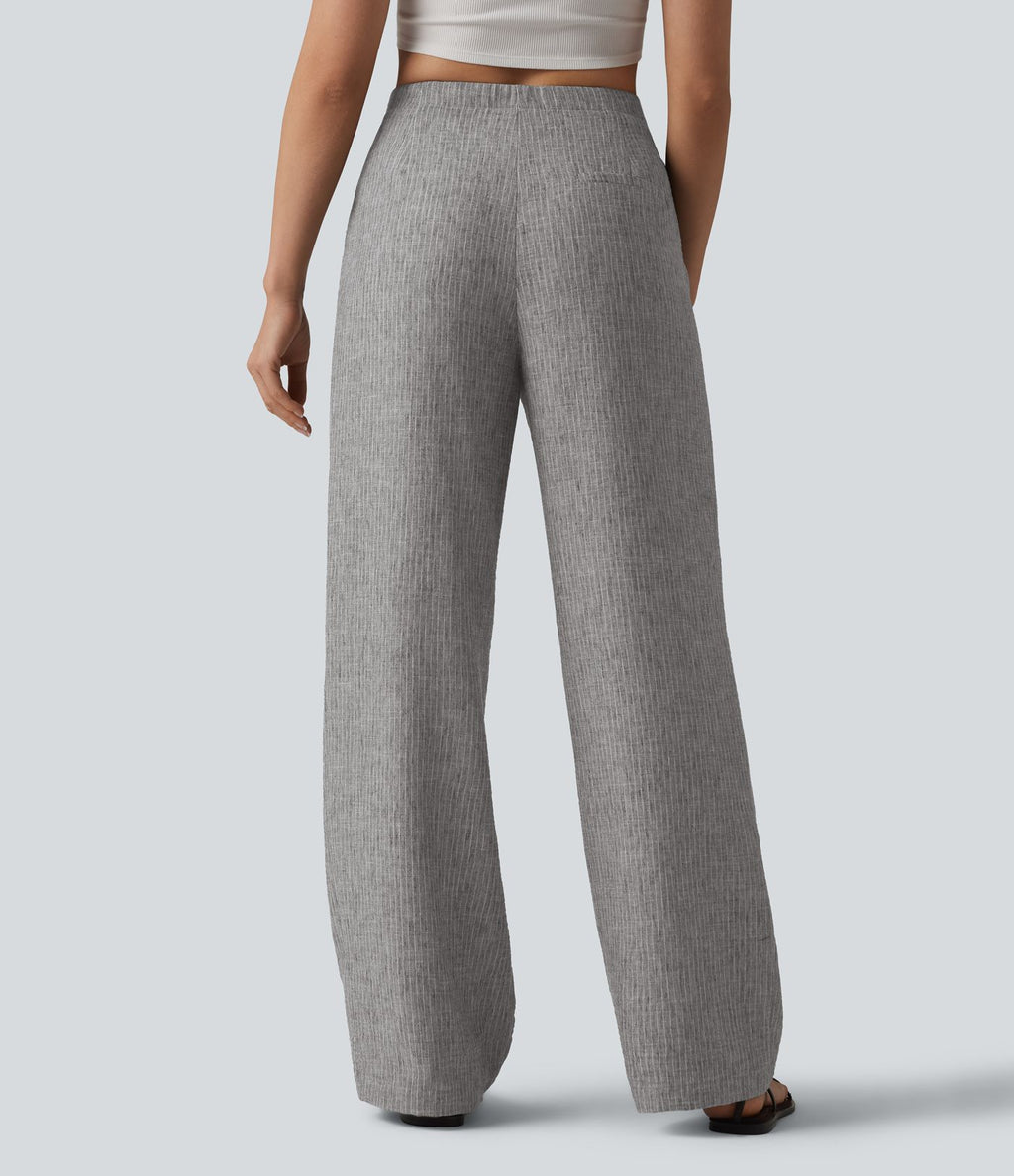 Pantalon décontracté ample rayé taille mi-haute avec cordon de serrage et poches