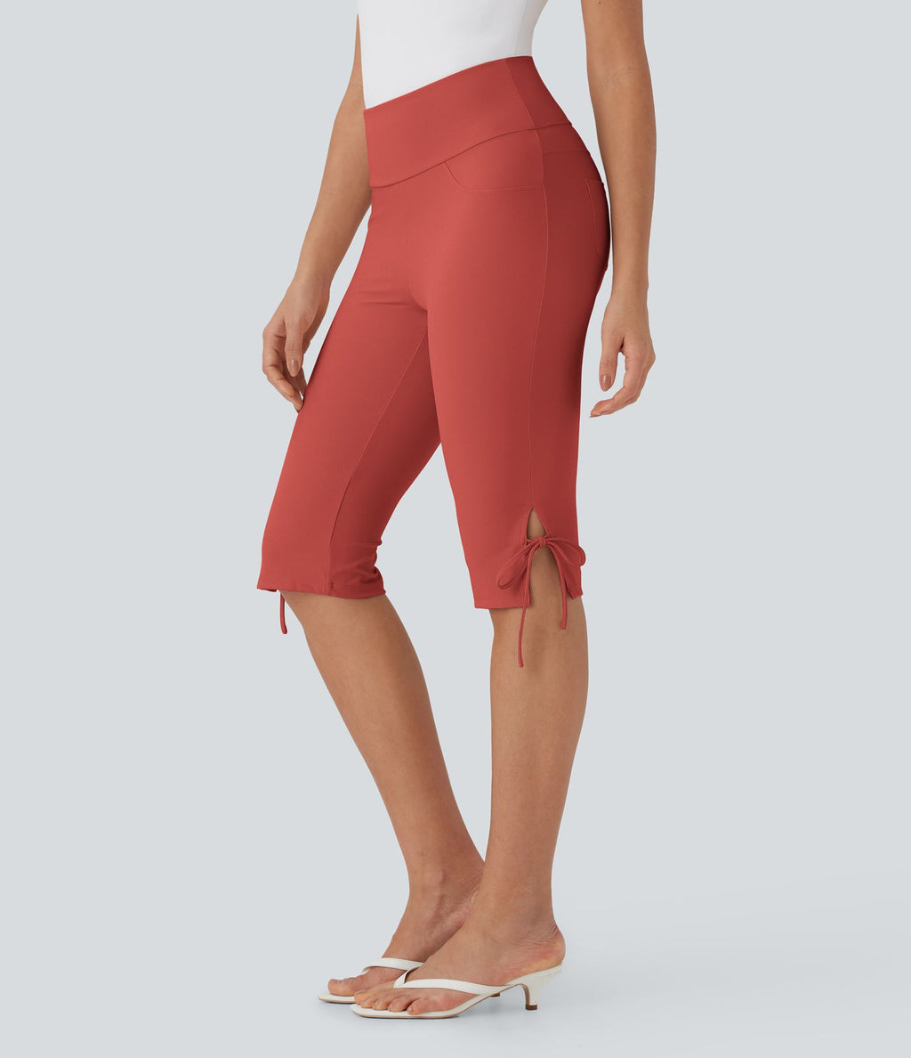 Pantalon corsaire décontracté taille moyenne à laçage avec poches arrière