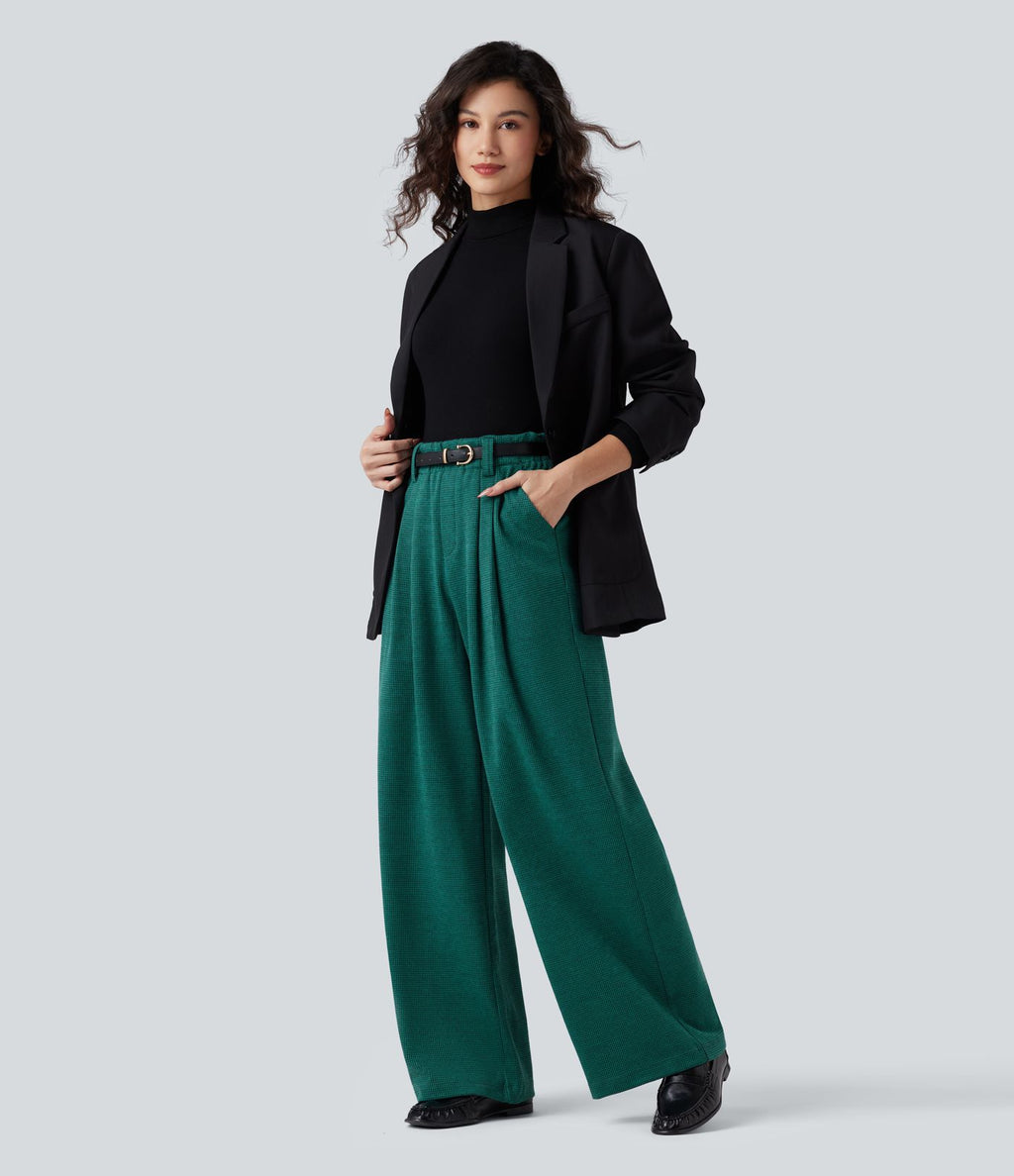 Halara Flex™ Pantalon tailleur baggy pied-de-poule taille haute avec poches