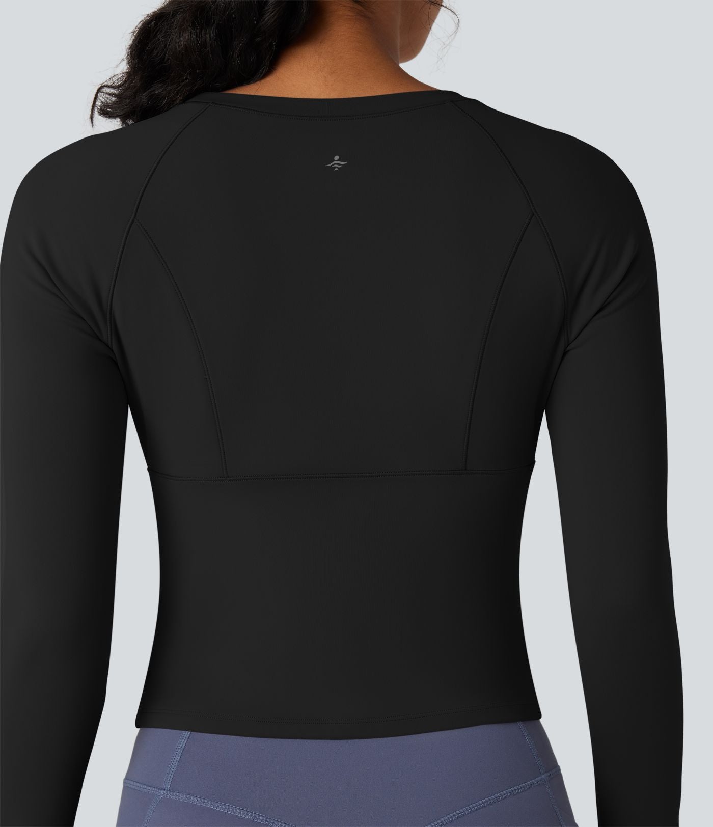 Top de sport yoga polaire col rond manches longues avec trous pouces