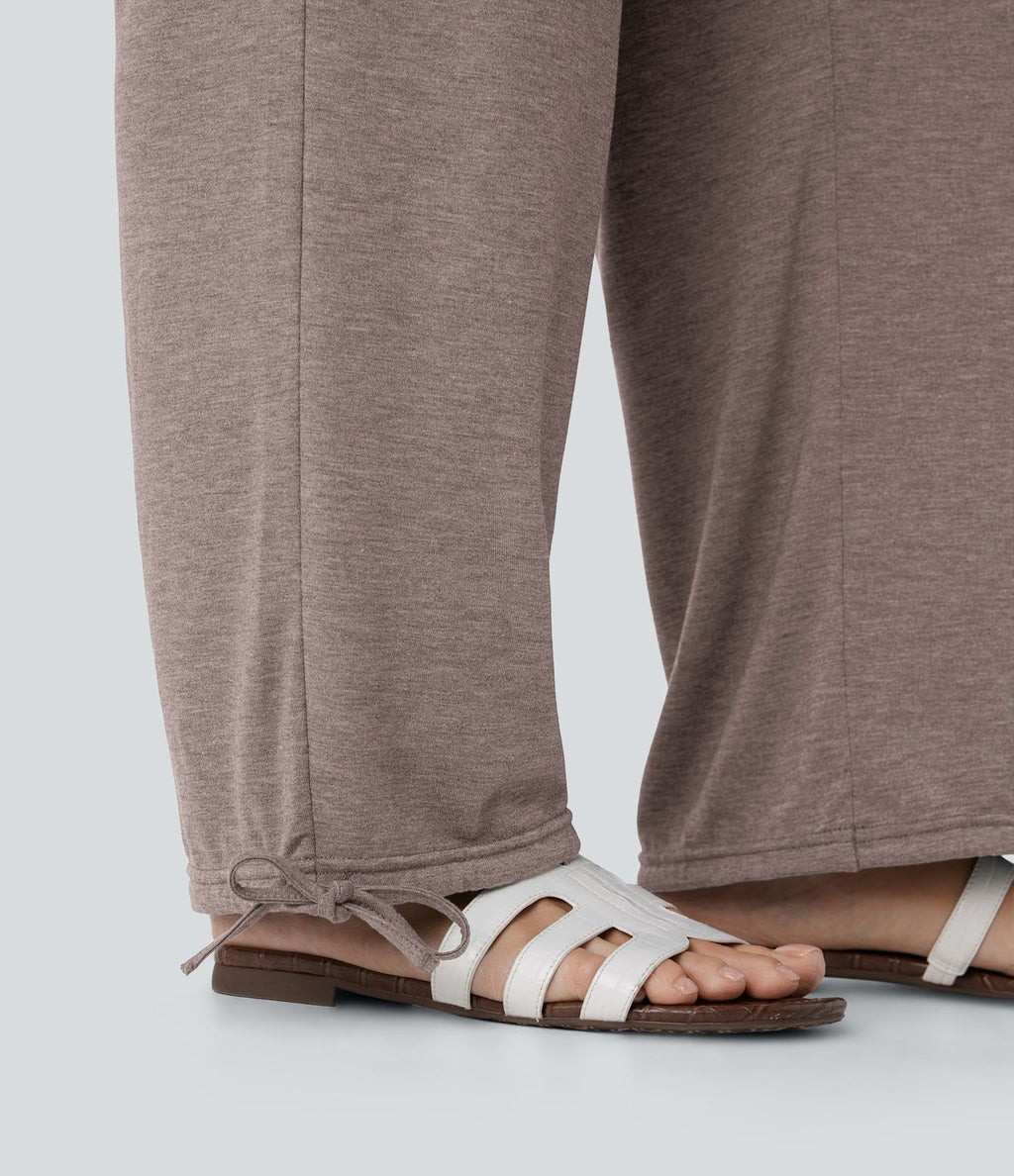 Pantalon de jogging décontracté à taille haute croisée avec poches latérales et cordon de serrage