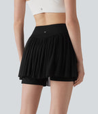 Jupe-short de tennis mini 2-en-1 taille mi-haute mesh contrasté avec poche