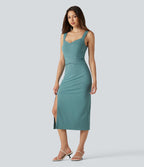 Robe midi moulante décontractée décolleté cœur avec soutien-gorge intégré