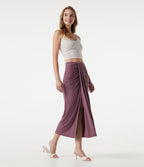Jupe midi moulante taille haute froncée