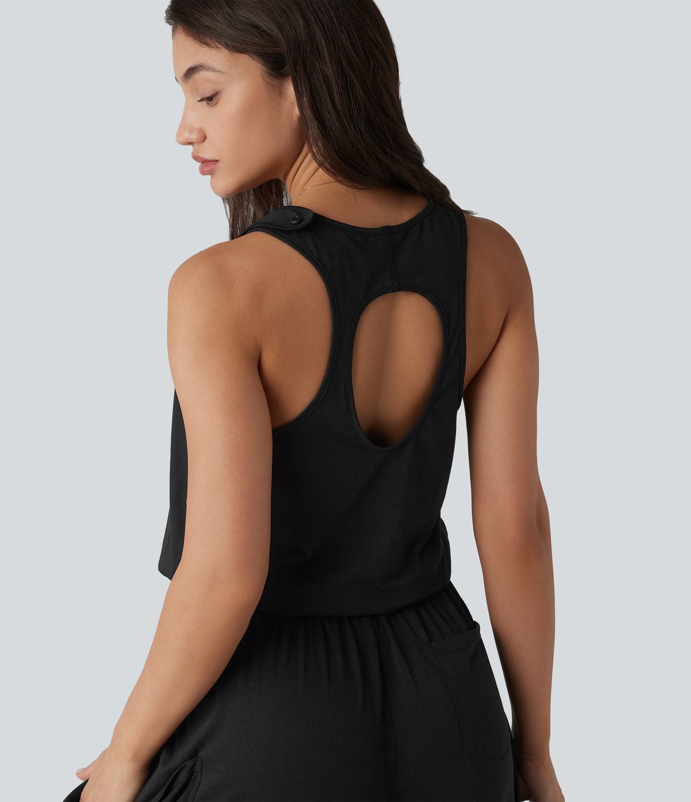 Combinaison décontractée à découpe sans manches jambes larges avec poches, édition Easy-Peezy