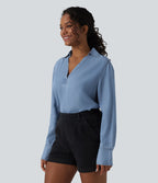 Blouse casual denim en lyocell col V manches longues