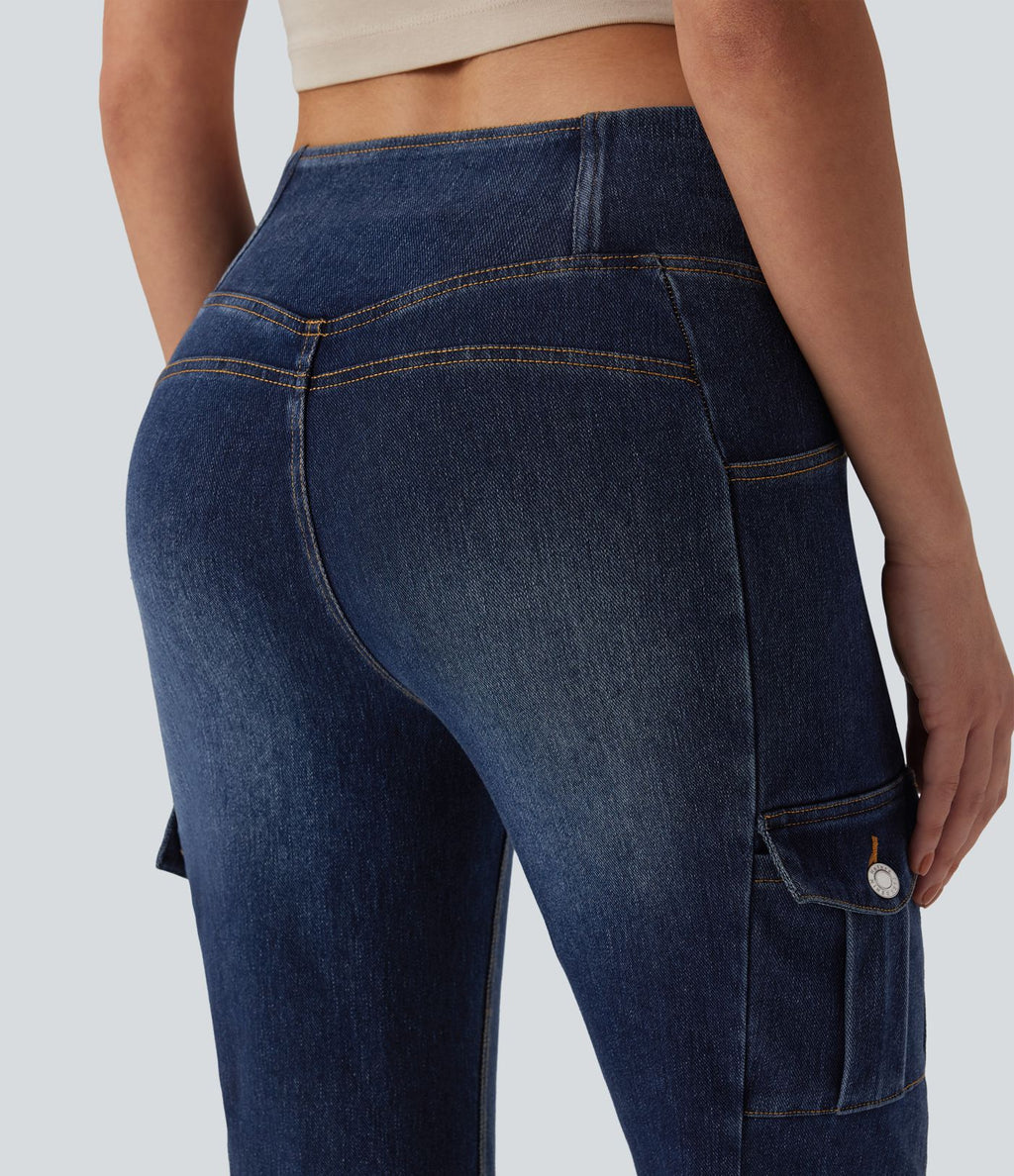 Legging denim bootcut croisé Halara Flex™ taille mi-haute avec poches