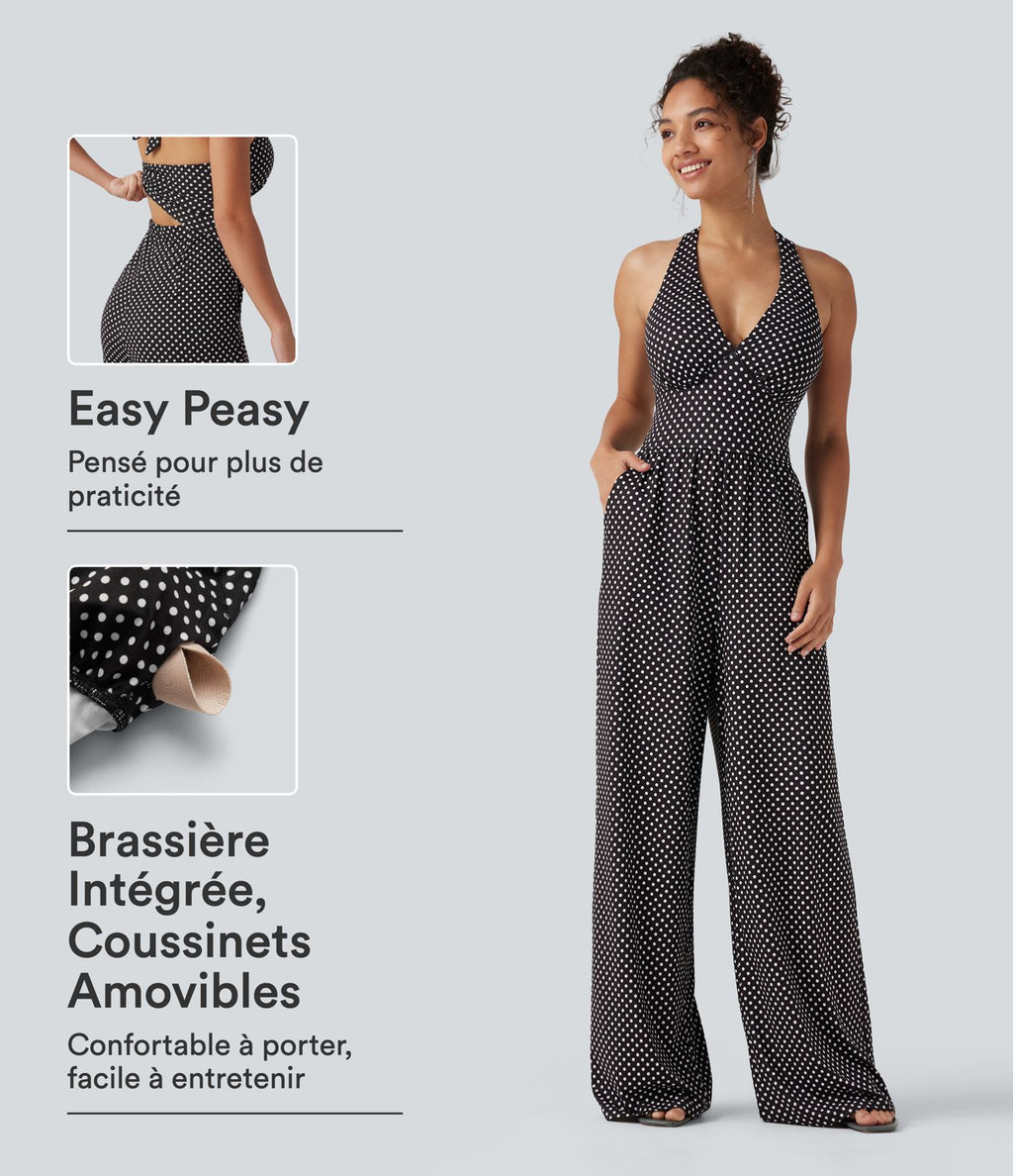 Combinaison de vacances à pois, dos nu halter, coussinets amovibles, poches et accès facile Easy Peasy
