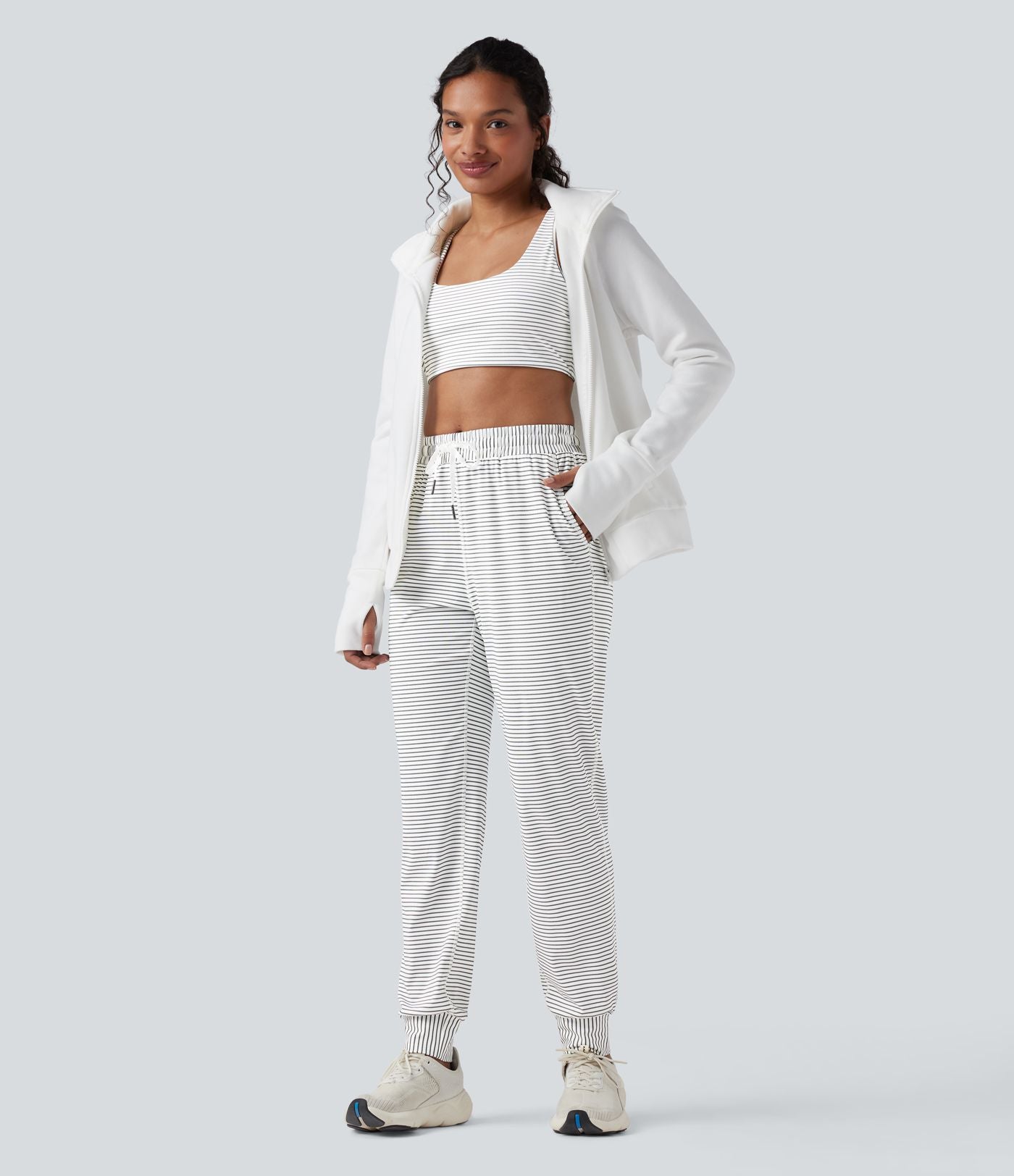 Jogging yoga taille moyenne avec cordon de serrage à rayures avec poches