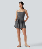 Combi-short casual 2-en-1 chiné froncé avec brassière intégrée et poches — Édition Easy Peasy
