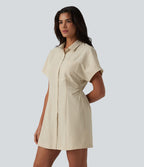 Robe chemise mini bureau à manches courtes avec poche