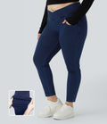 Halara Flex™ Legging Travail  7/8 Taille Croisée en Denim Tricot Extensible Taille Haute Poches Multiples Grande Taille