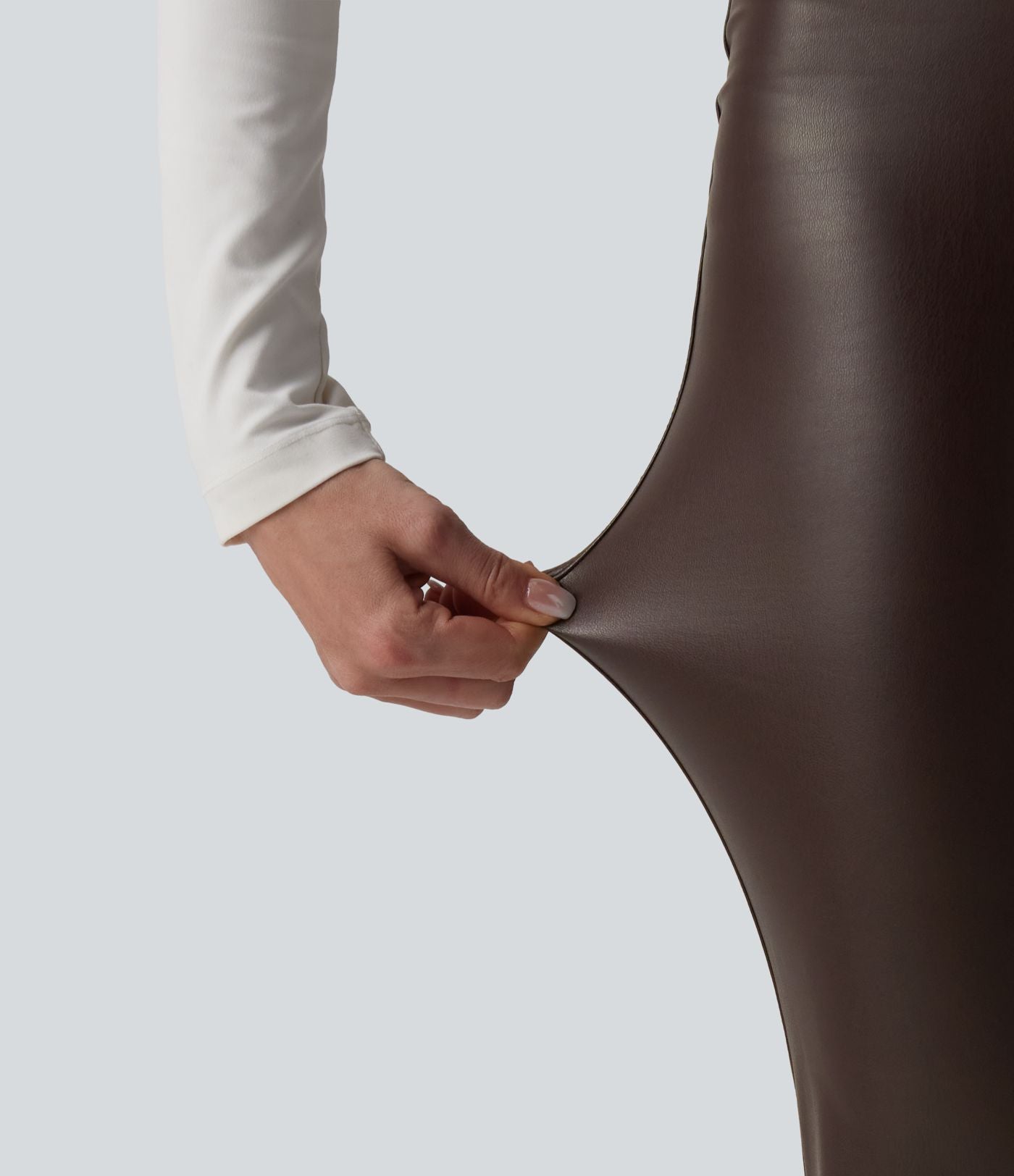 Pantalon évasé décontracté gainant taille haute extensible en molleton PU avec poches