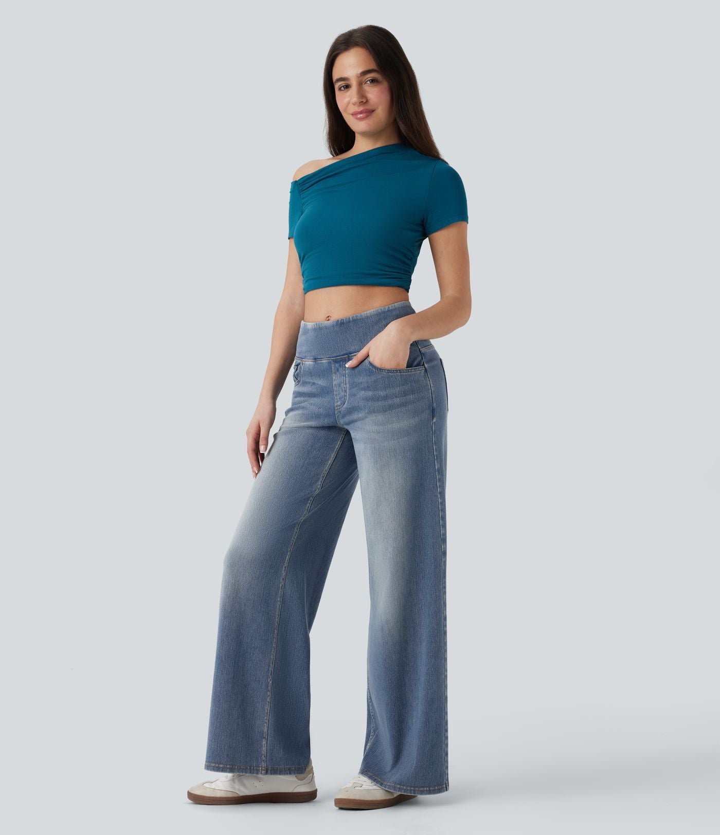 Jean décontracté ample gainant taille mi-haute avec poches Halara Flex™