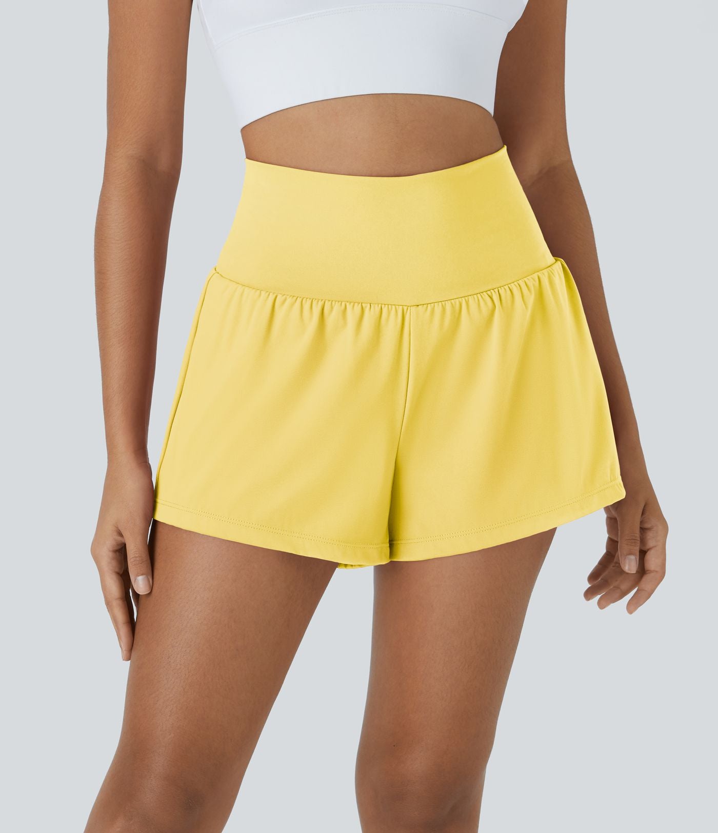 Short 7,5cm Yoga 2 en 1 Super Taille Haute Poches Arrière Poches Cachées Latérales