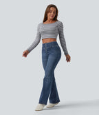 Jean évasé décontracté Halara Flex™ gainant taille mi-haute demi-zip avec poches