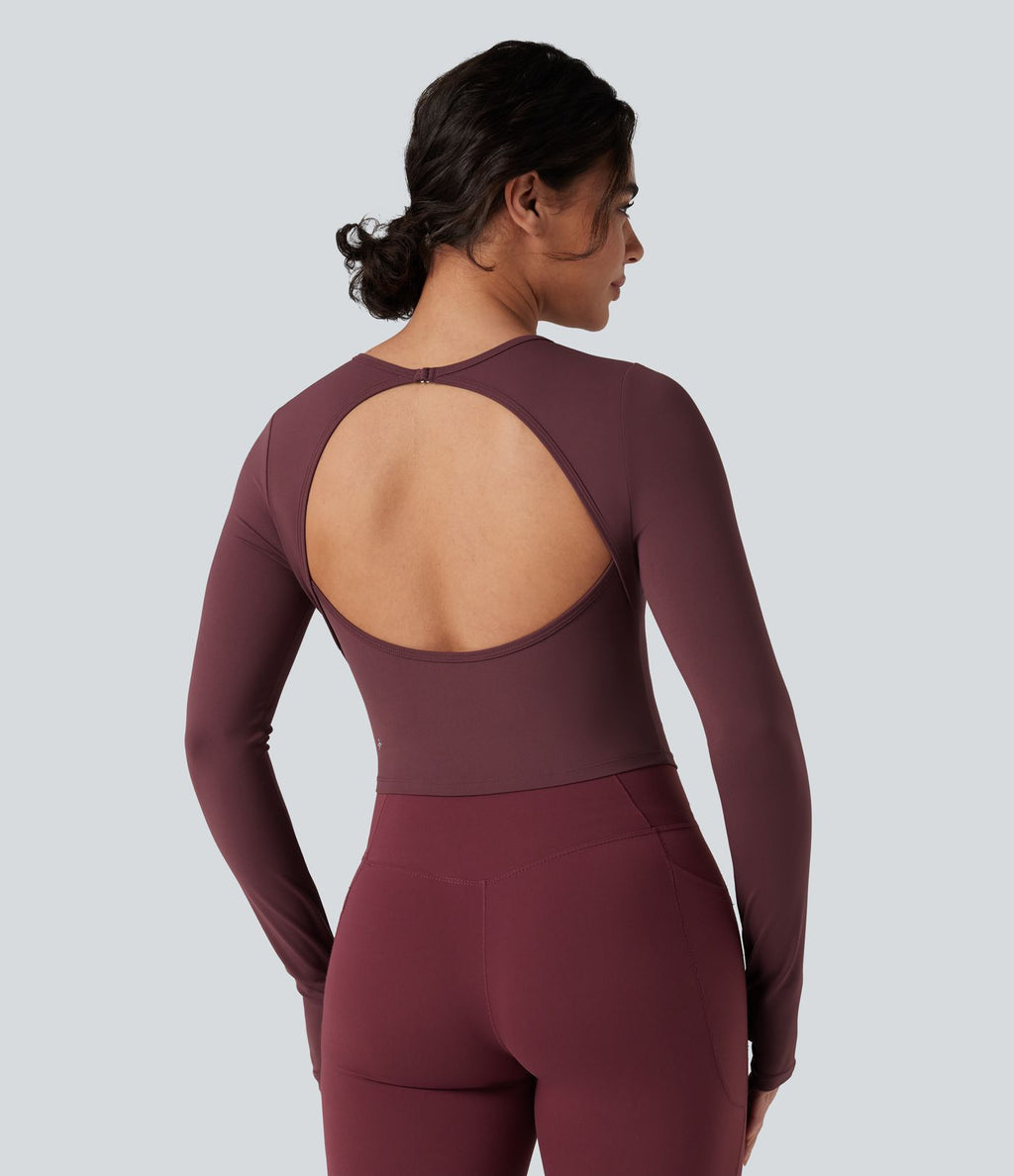 Top yoga slim SoftlyZero™ dos nu boucle ajustable manches longues avec trous pouces - UPF50+