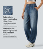 Jogging taille haute en molleton French Terry imprimé jean avec poches