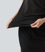 Blouse esprit bureau rayée à encolure bateau avec mancherons, fronces, lien côté et ourlet asymétrique