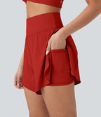 Short 2-en-1 de course gainant taille haute avec points réfléchissants, ourlet croisé et séchage rapide 12,5 cm avec poches SoftlyZero™