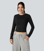 T-shirt court slim col rond manches longues
