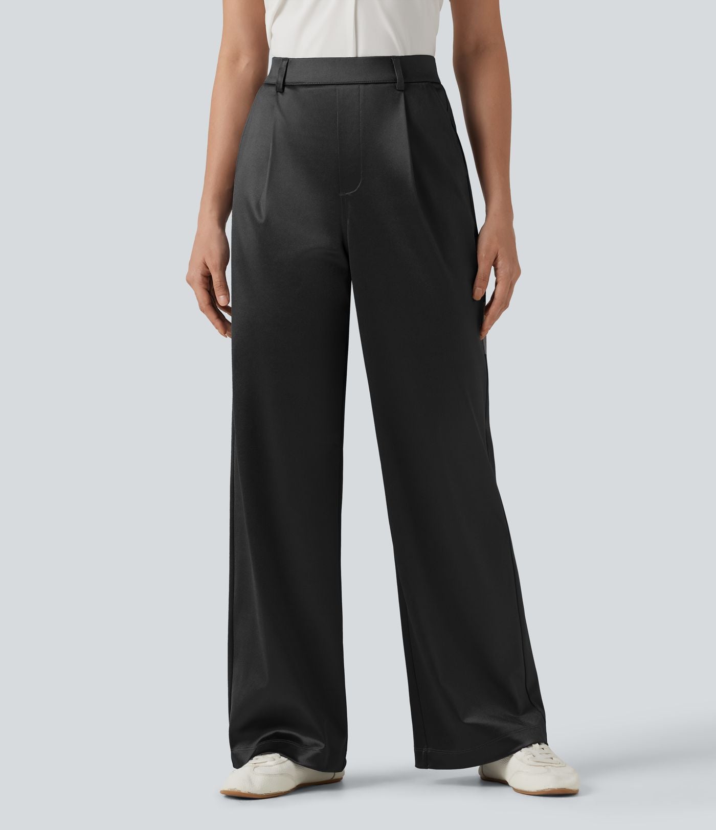 Pantalon satin taille haute esprit bureau avec poches