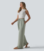 Pantalon large taille haute avec cordon de serrage et poches