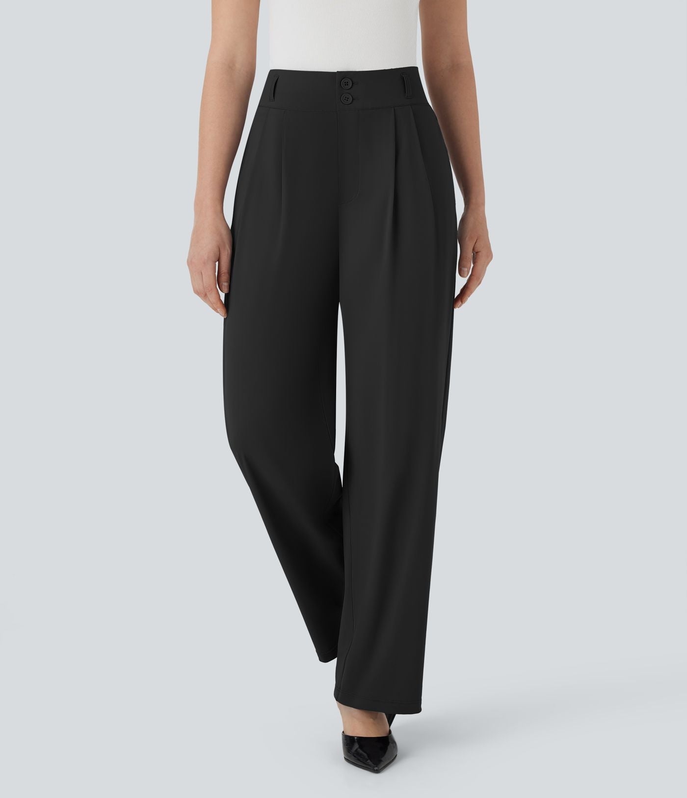 Pantalon de travail à taille haute avec boutons, fermeture éclair, poches latérales, fronces, jambe droite et effet frais InstantCool