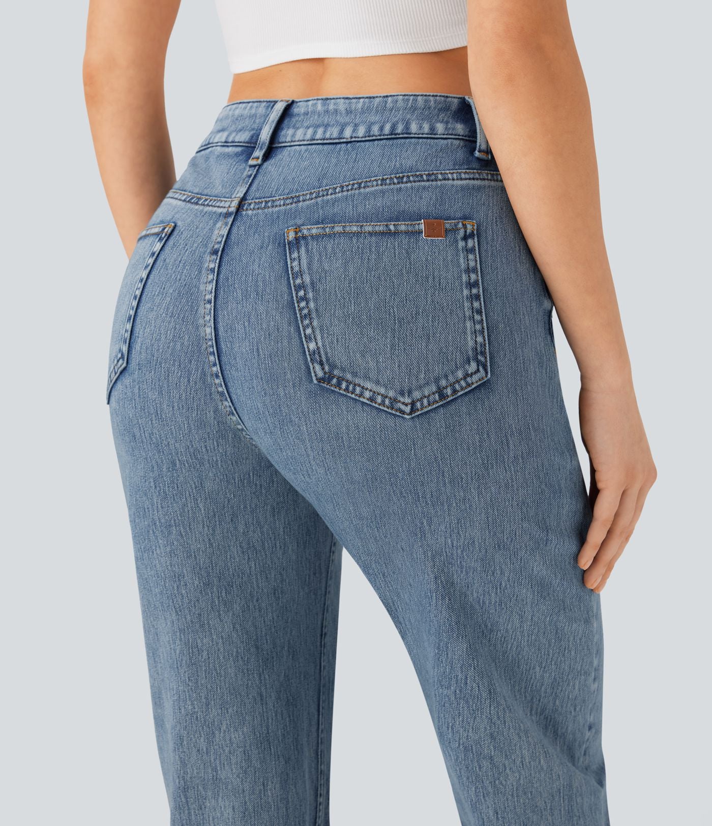 Halara Flex™ Jean droit extensible à taille haute avec bouton, fermeture éclair et poches multiples