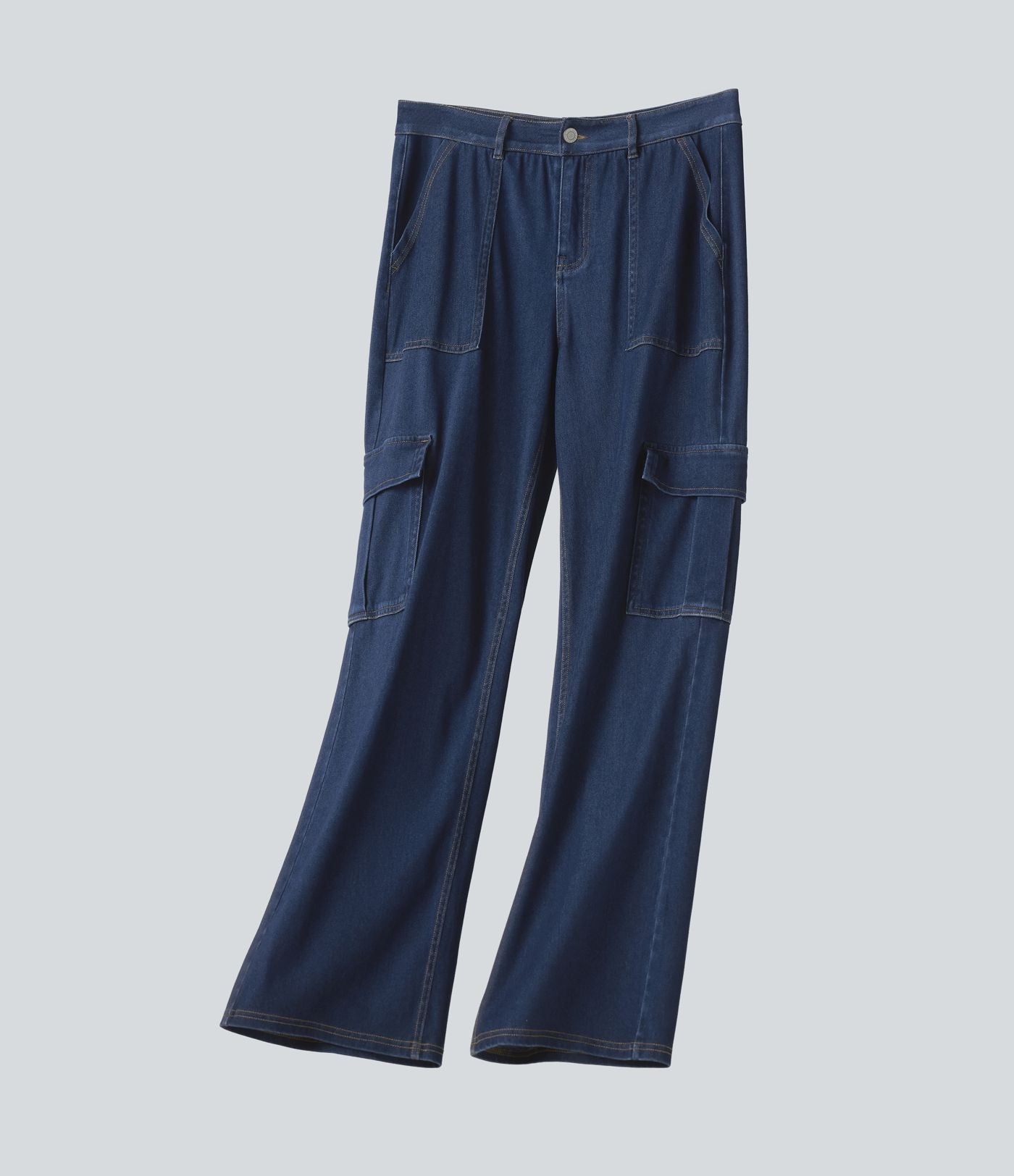 Jean droit cargo casual Halara Flex™ taille mi-haute en lyocell drapé délavé avec poches