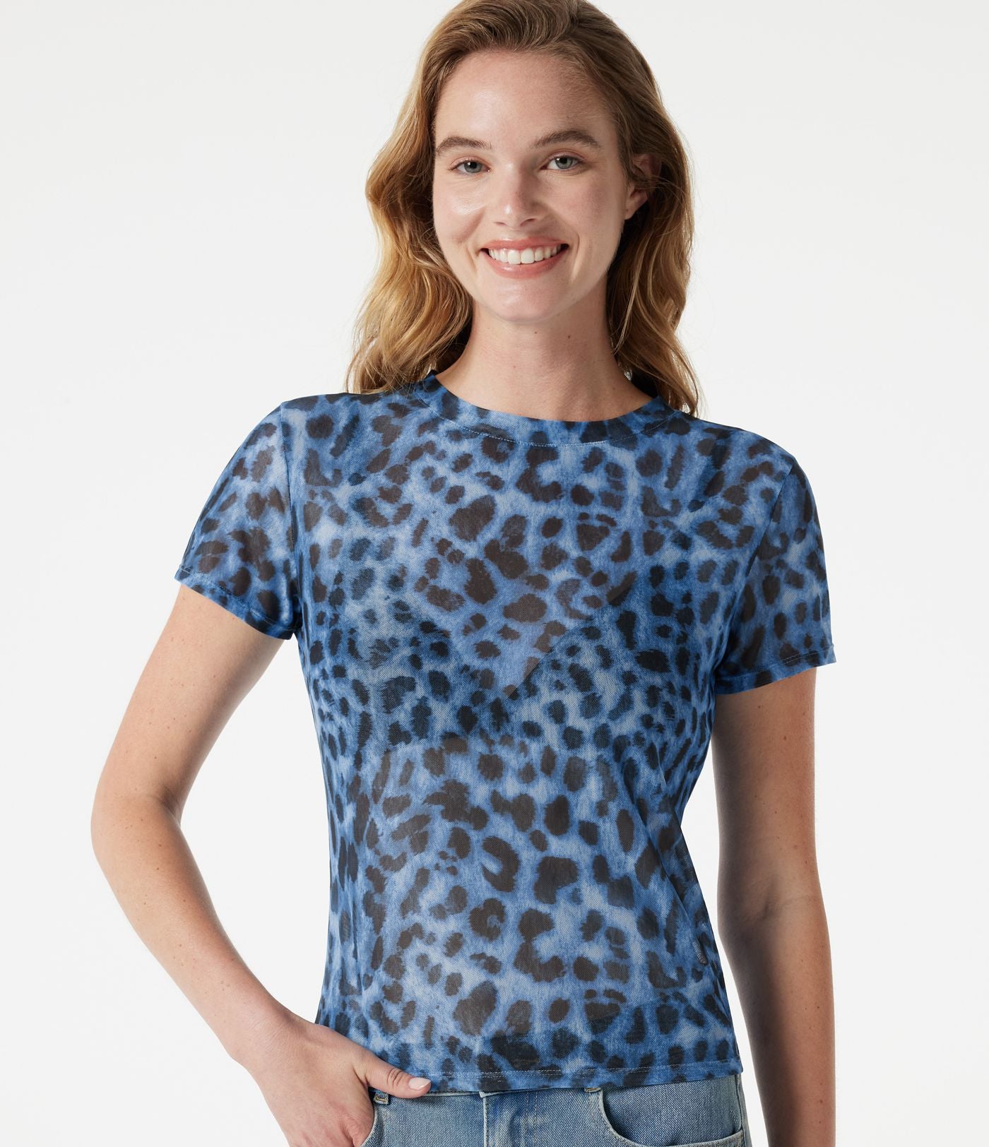 T-shirt décontracté col rond manches courtes imprimé léopard