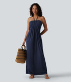 Robe longue dos nu à nouer avec soutien-gorge intégré et poches