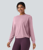 Haut de sport yoga col rond manches longues froncé - UPF50+