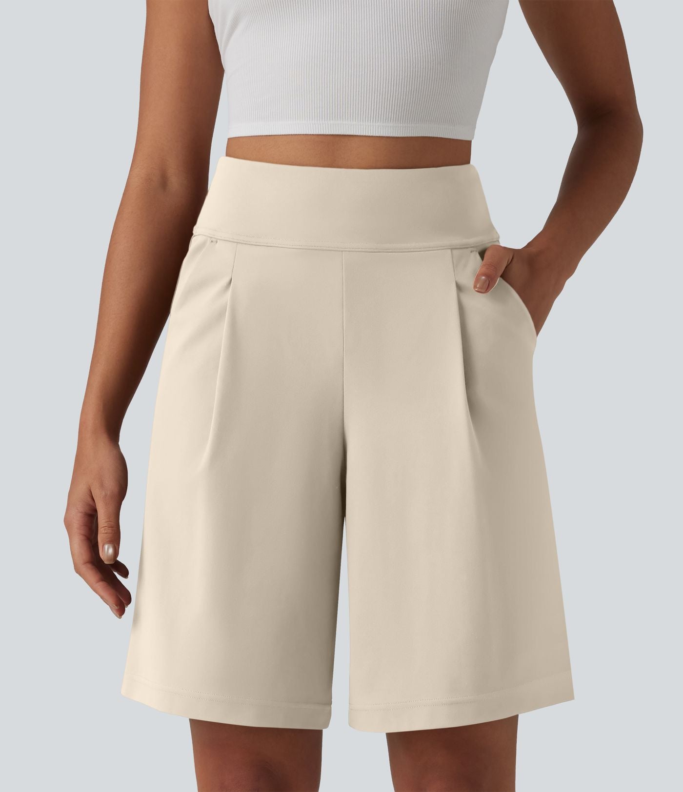 DayStretch Short tailleur bermuda plissé taille haute 25,5 cm avec poches