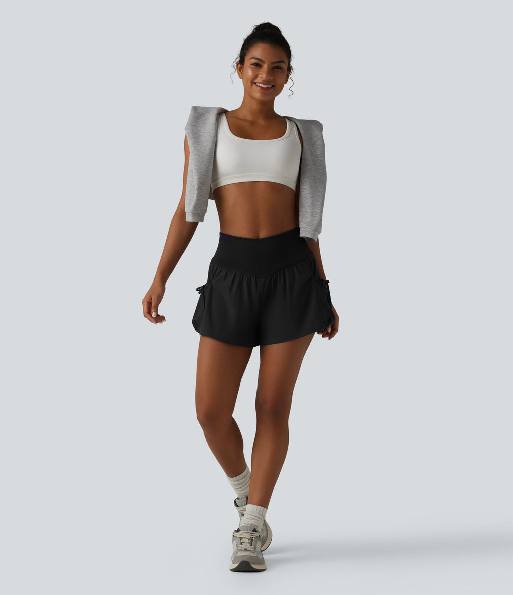 Short de sport ample 2 en 1 taille haute avec poches