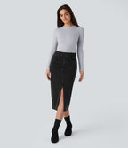 Halara Flex™ Jupe en Jean Midi Casual Tricot Extensible Taille Haute Poches Multiples