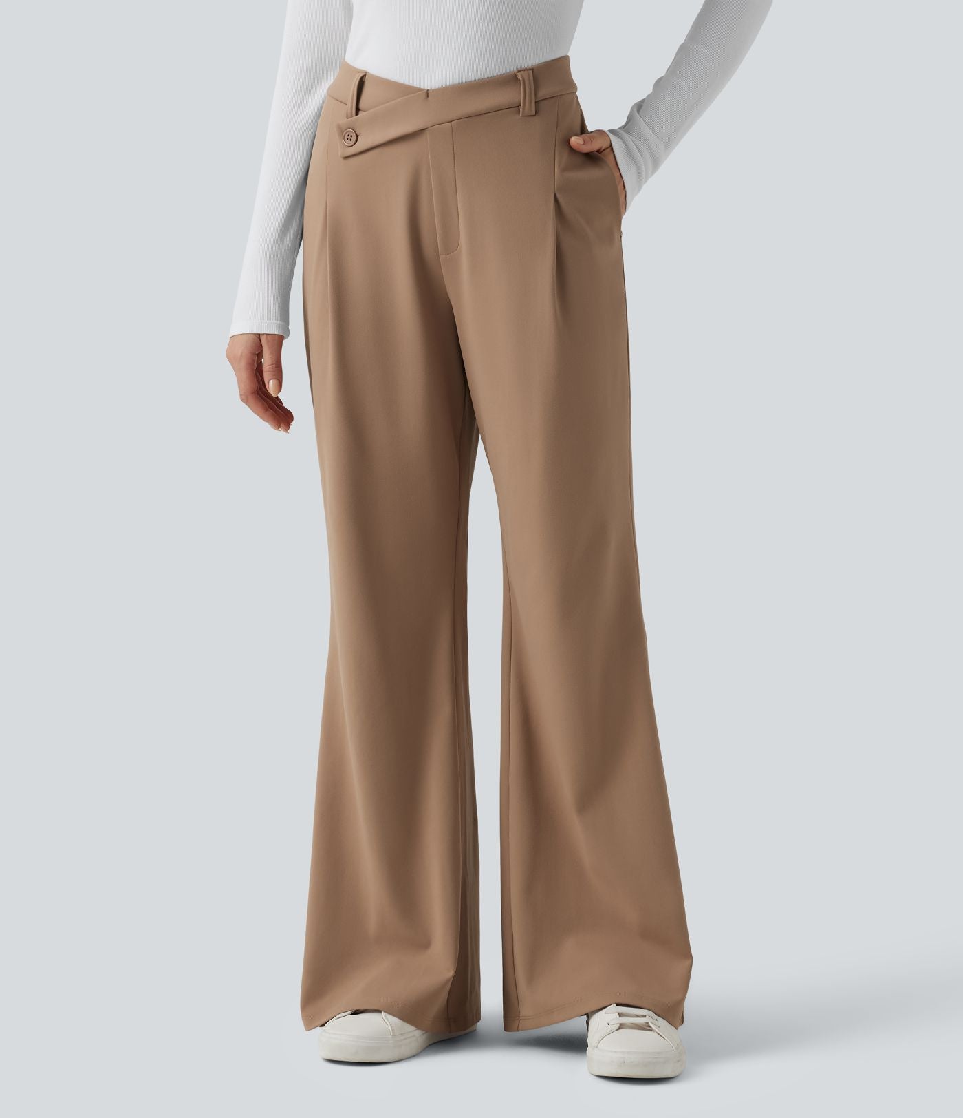 Pantalon tailleur évasé asymétrique taille haute Halara Flex™ DayStretch avec poches
