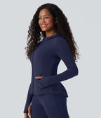 Veste SoftlyZero™ à capuche manches longues avec trous pouces détails plissés et poches-UPF50+