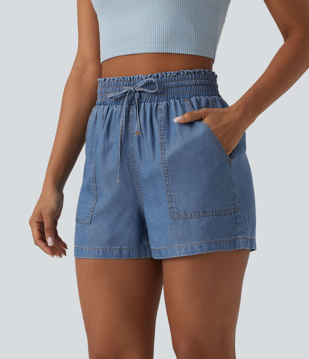 Jean large casual taille mi-haute en lyocell avec poches