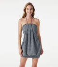 Robe micro-mini de plage moulante à carreaux vichy col halter avec brassière intégrée et lien noué au dos