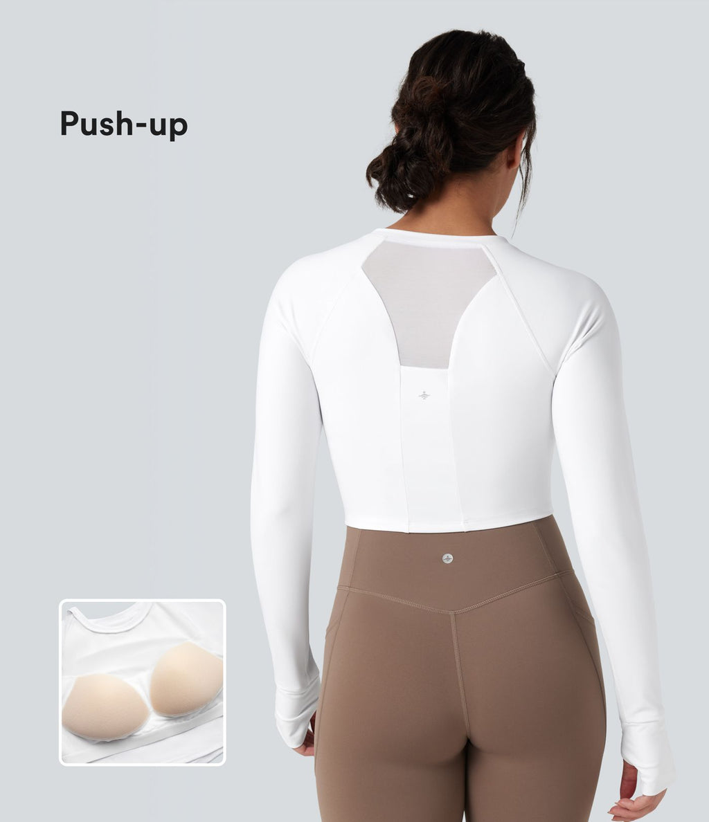 Haut de sport yoga SoftlyZero™ Airy push-up mesh contrastant effet frais InstantCool manches longues avec passe-pouces, protection solaire UPF50+