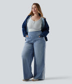 Halara Flex™ Jean large fluide taille haute à rayures délavé décontracté grande taille avec poches