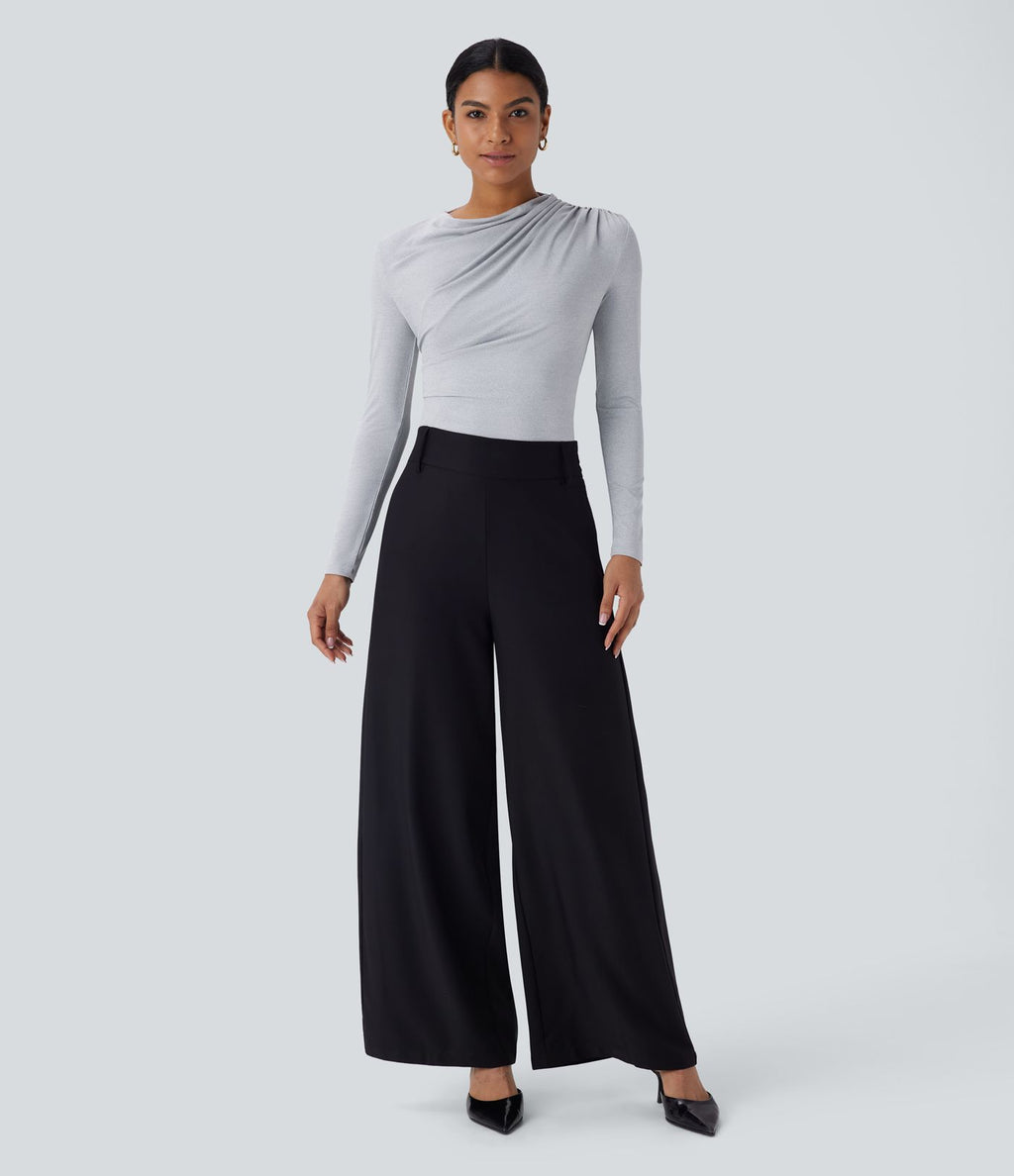 Cowl Neck Ruched Long Sleeve Slim Work Top