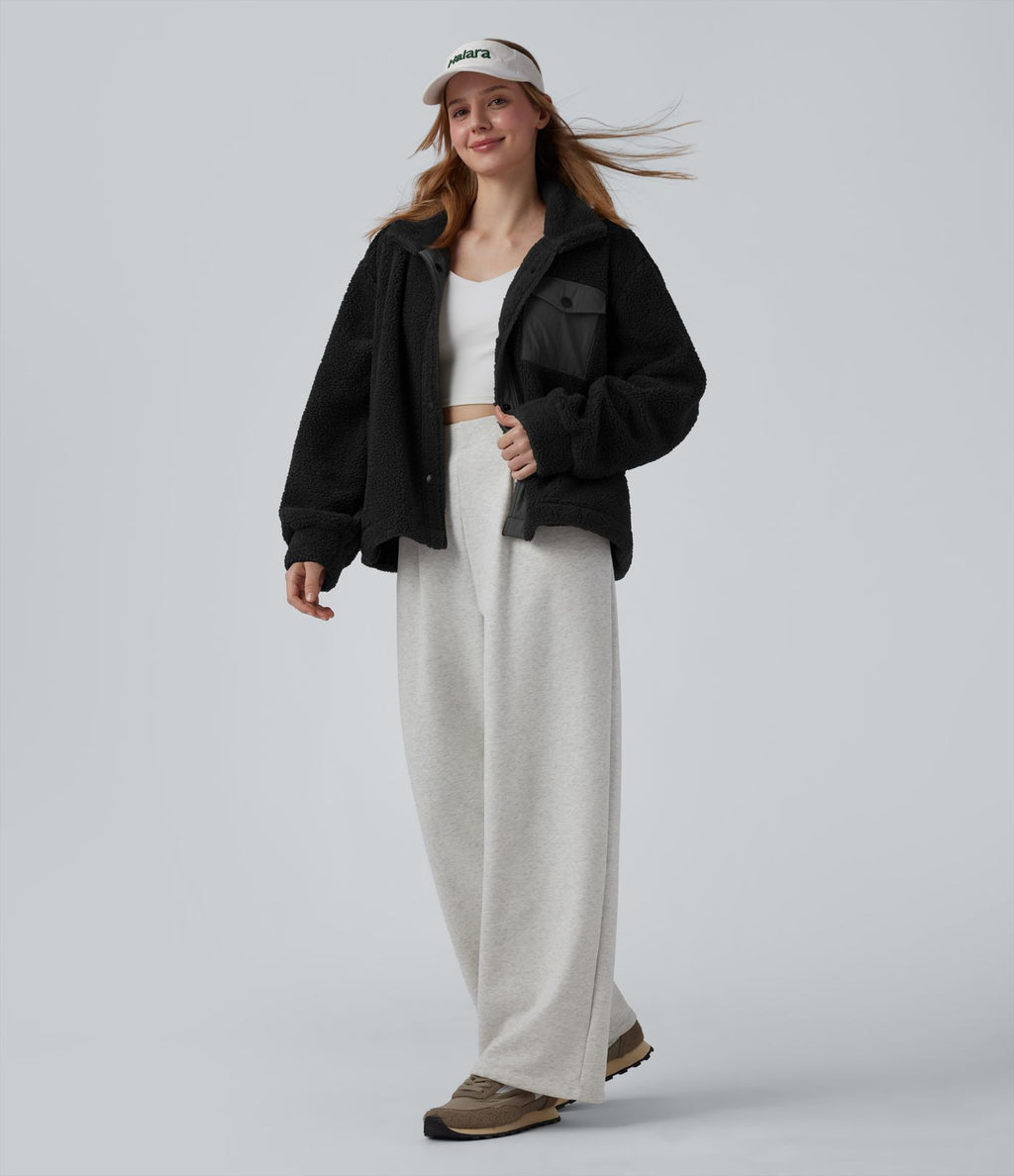Veste sherpa de randonnée col montant manches longues avec poches