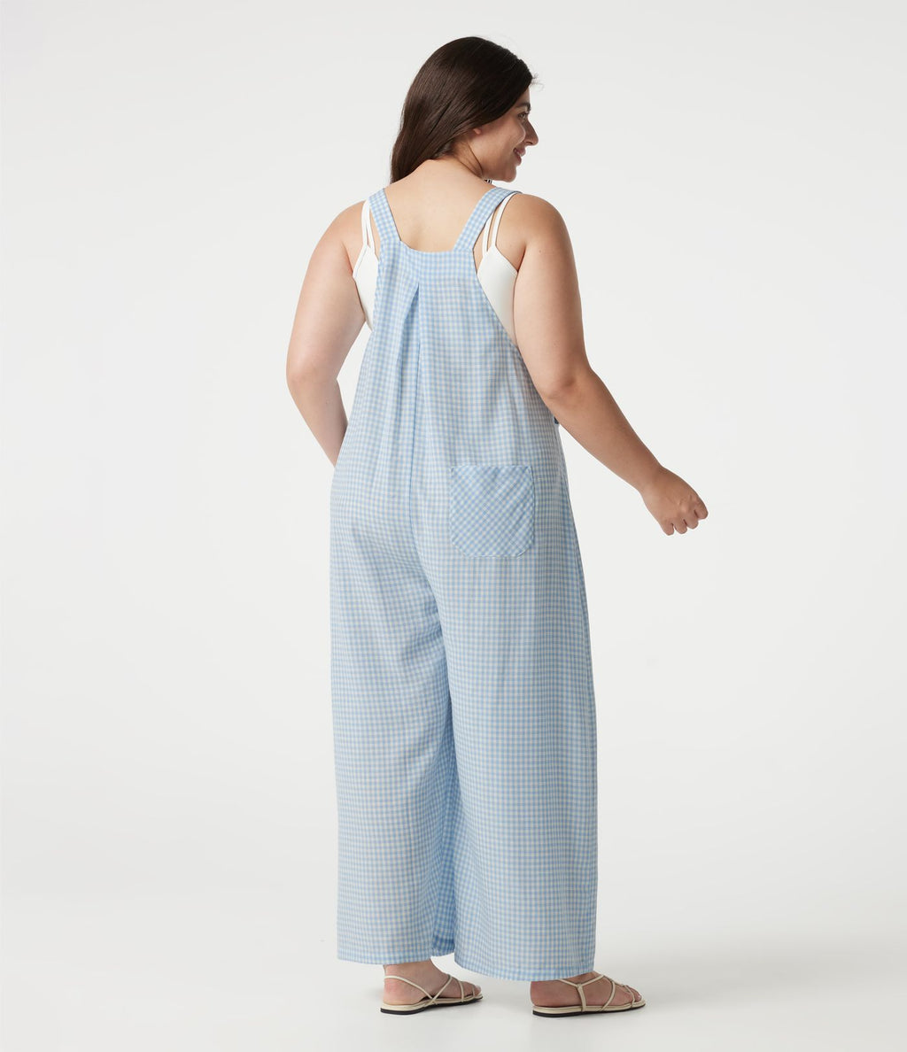 Salopette grande taille effet lin à carreaux avec poches