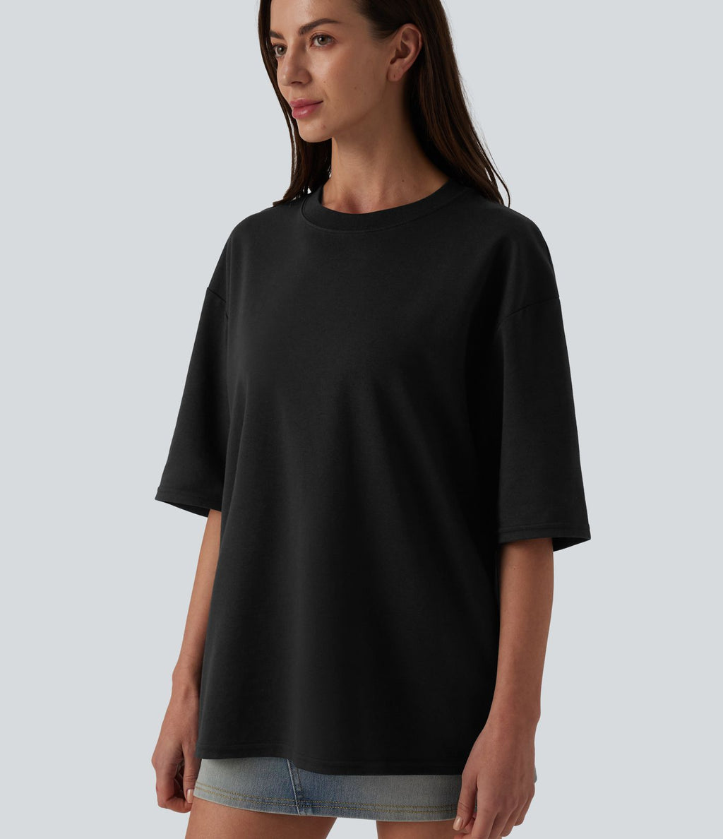 T-shirt casual oversize col rond manches trois-quarts
