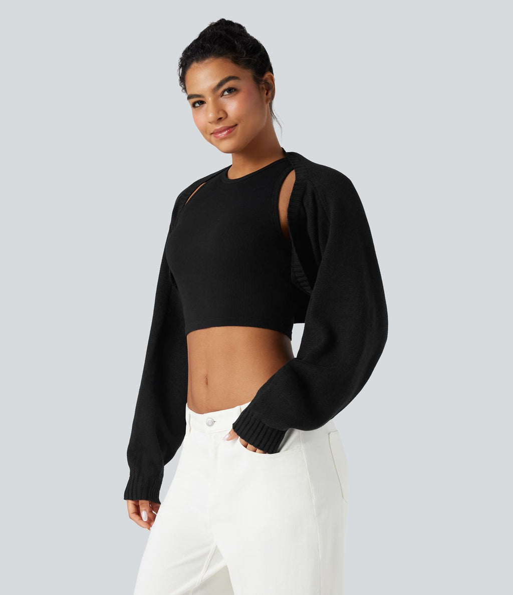Boléro pull manches raglan longues coupe décontractée