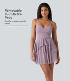 Robe nuisette mini demoiselle d'honneur et invitée de mariage avec brassière intégrée en mesh à col V noué et ourlet à volants