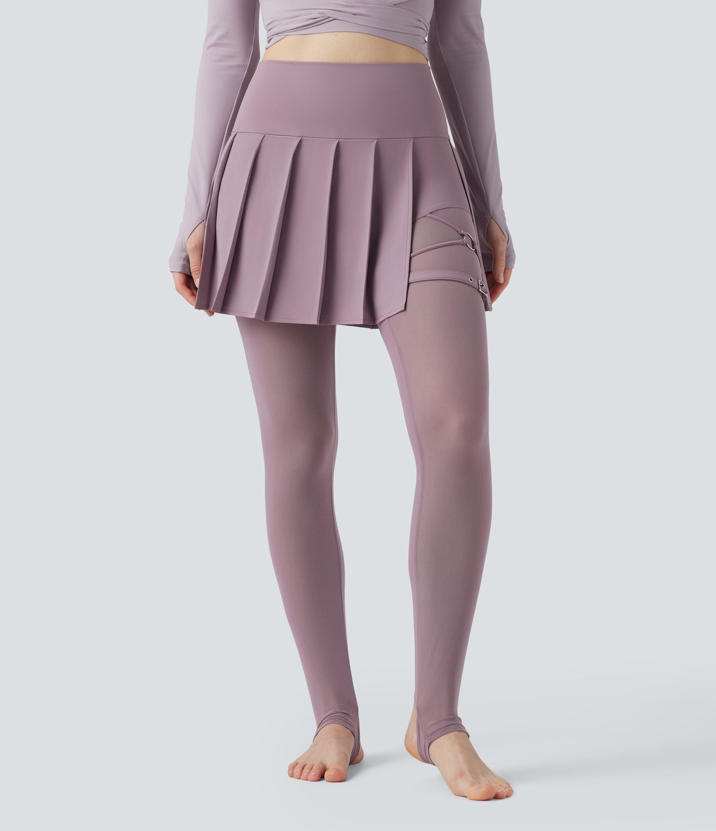 Legging à jupe étrier danse Breezeful™ 2-en-1 taille haute plissé résille contrastante séchage rapide avec poches