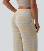 Pantalon pull ample décontracté taille basse avec cordon de serrage color block rayures avec poches